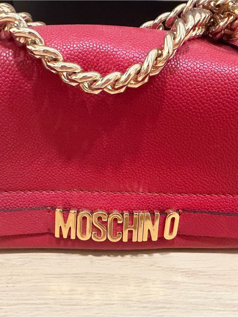 Moschino Red Leather Shoulder Bag with Gold Chain and Logo